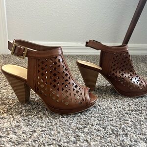 CL by Laundry Brown Peep-Toe Heels